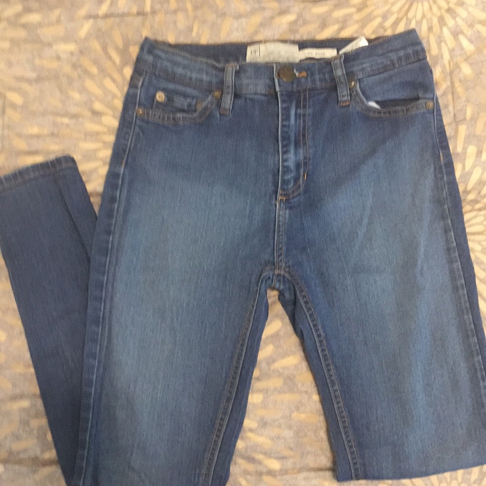 Free People, slim denim jean, high rise.